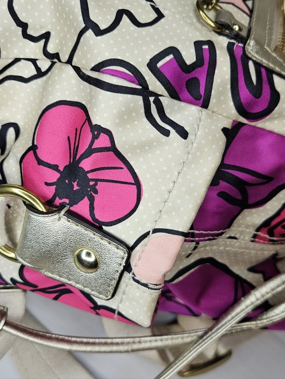 COACH Kyra Floral Poppy Print Backpack Pink White Purple Gold Tone Bag